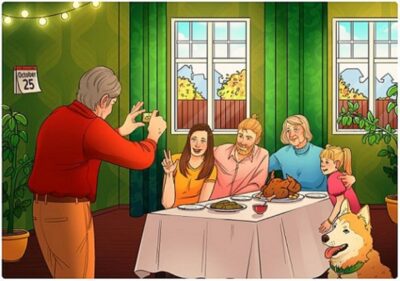 Test de QI : Détectez l'erreur dans l'image du dîner de Thanksgiving familial